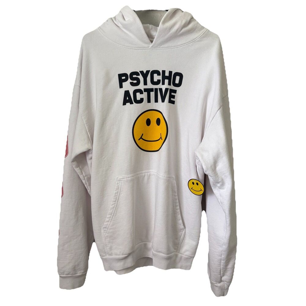 NWT MJ Ultra Psycho Active Pullover Hoodie Smiley Face Mens Large L *flaws* - Picture 3 of 9